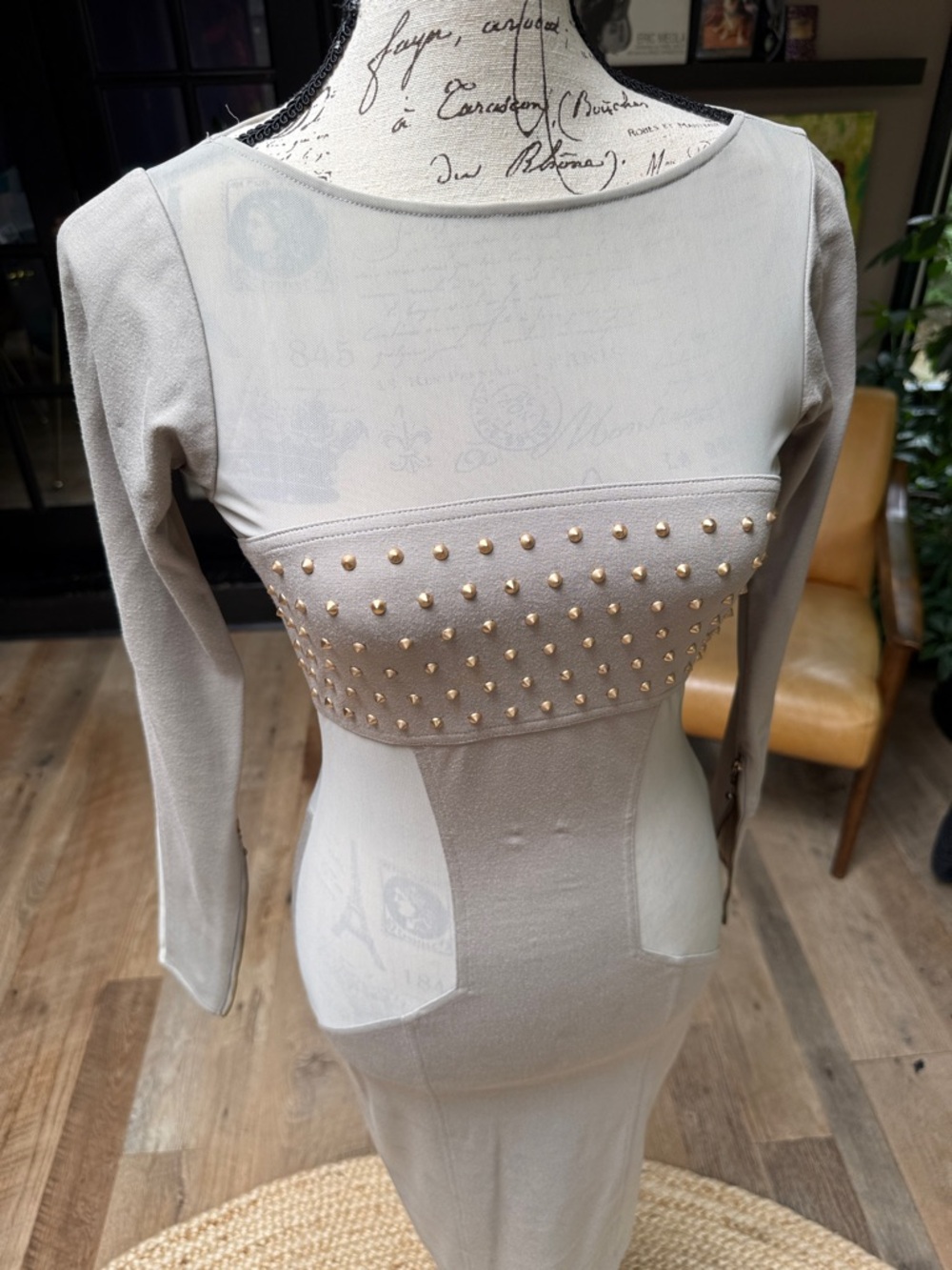 Thomas Wylde Sheer/Knit Studded Bodycon Dress